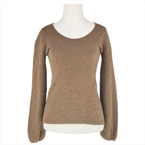 OLD NAVY 2007 Collection 100% Cashmere Brown Scoop Neck Sweater Size S *mended*